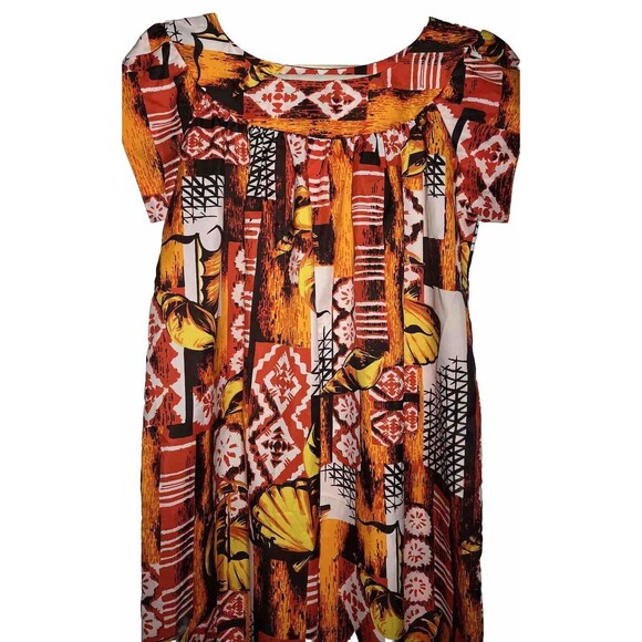 Vintage Made in Hawaii Medium Orange Floral Muu Muu Short cap sleeve 54"long - Picture 4 of 6